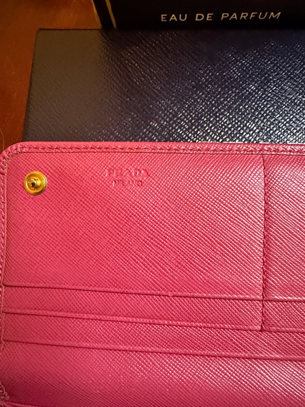 Prada Hot Pink Saffiano Bow Continental Wallet - Picture 5 of 9